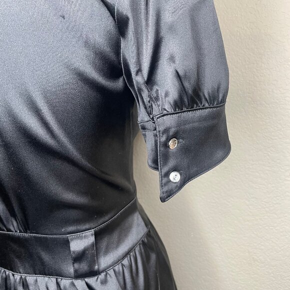 Guess Vintage Black Satin Empire Waist Mini Dress Puffed Sleeves Keyhole Neck 5 - Picture 7 of 13